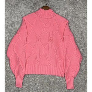 J. Crew Collection Womens Sweater Cable Knit Large L Pink  Mock Neck Barbiecore